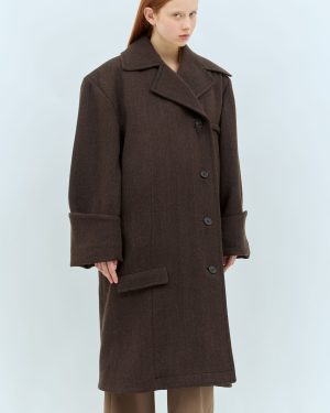 JW Anderson Turn-up Cuffs Oversized Coat - Woman Coats Brown Uk - 08