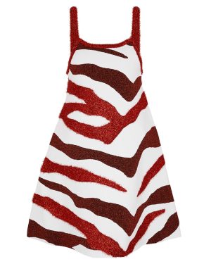 JW Anderson Zebra-intarsia Knitted Dress - White And Red - L