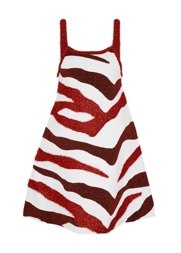 JW Anderson Zebra-intarsia Knitted Dress - White And Red - L