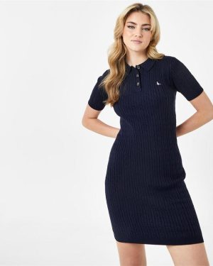 Jack Wills Polo Cable Knitted Mini Dress - Blue