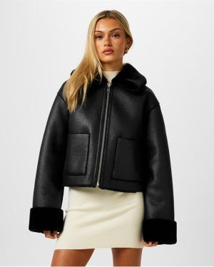 Jack Wills Reverse Shearling Jacket - Black