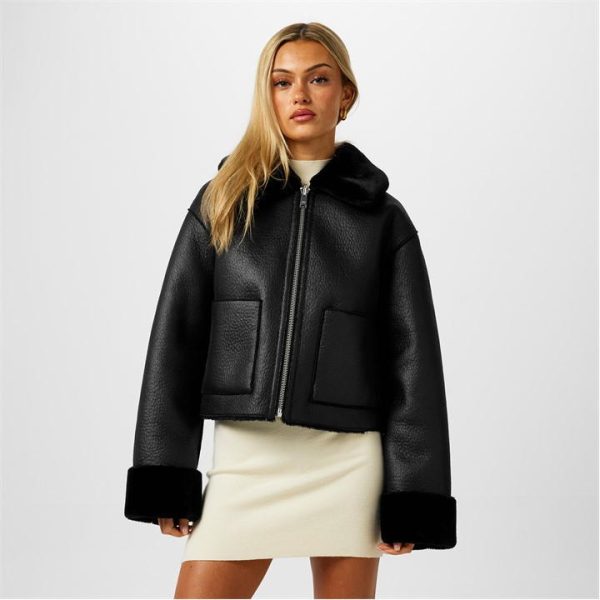 Jack Wills Reverse Shearling Jacket - Black