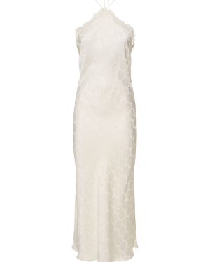 Jacquard Satin Halter Neck Midi Dress