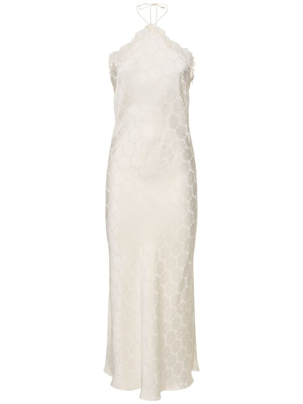 Jacquard Satin Halter Neck Midi Dress