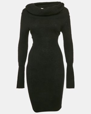 Jacquemus Black Mohair Rib Knit Off Shoulder Cut-Out Midi Dress M