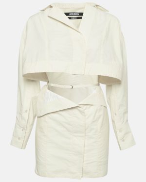 Jacquemus Cream Cotton Cut-Out Detail L'amour Mini Dress XS