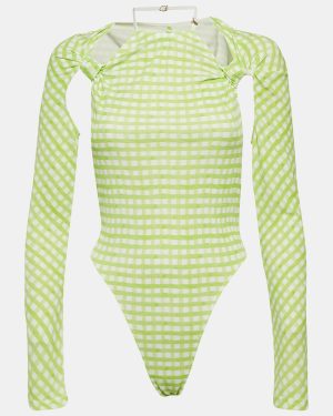 Jacquemus Green Checks Jersey Le Body Nodi Bodysuit M