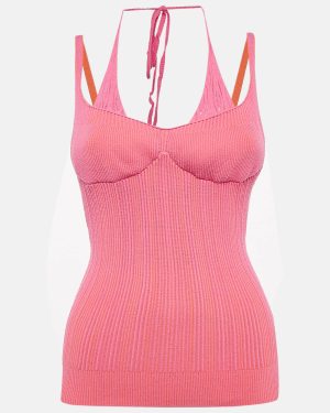 Jacquemus Pink/Orange Rib Knit La Maille Valensole Tank Top S