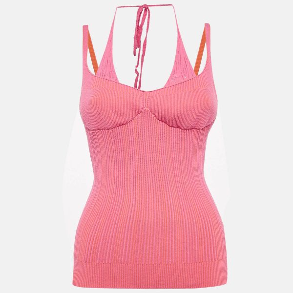 Jacquemus Pink/Orange Rib Knit La Maille Valensole Tank Top S