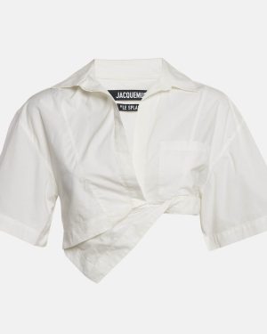 Jacquemus White Poplin Asymmetric Crop Top S