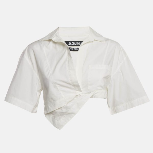 Jacquemus White Poplin Asymmetric Crop Top S