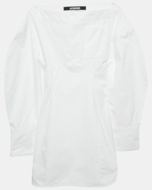 Jacquemus White Poplin Cut-Out Detail Mini La Casa Casaco Dress XS