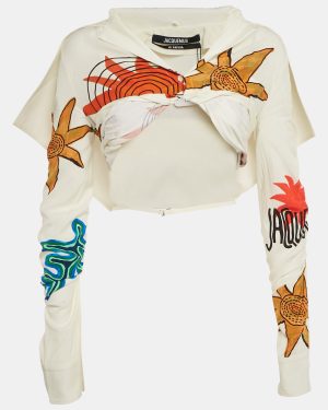 Jacquemus White Printed La Chemise Meio Crop Shirt S