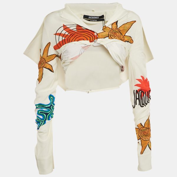 Jacquemus White Printed La Chemise Meio Crop Shirt S