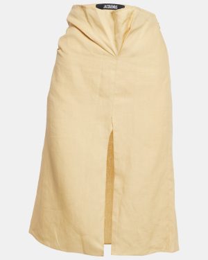 Jacquemus Yellow Linen Drape Style La Jupe Pencil Skirt