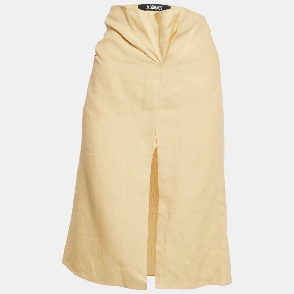 Jacquemus Yellow Linen Drape Style La Jupe Pencil Skirt