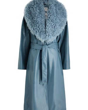 Jakke Blake Faux Fur-trimmed Faux Leather Coat - Light Blue - L (UK14 / L)