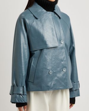 Jakke Winnie Faux Leather Short Trench Coat - Blue - L (UK14 / L)