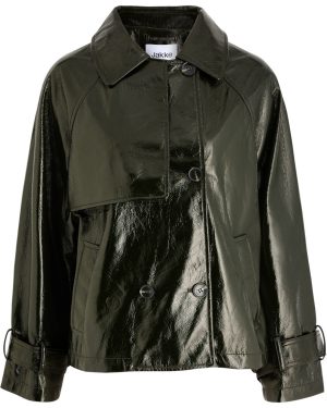 Jakke Winnie Vinyl Short Trench Coat - Dark Green - S (UK8-10 / S)