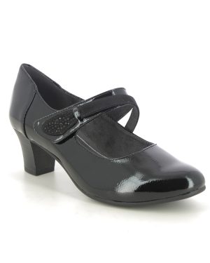 Jana Messi Wide Lmj Black patent Womens Court Shoes 24465-43-018 in a Plain Textile and Man-made in Size 41