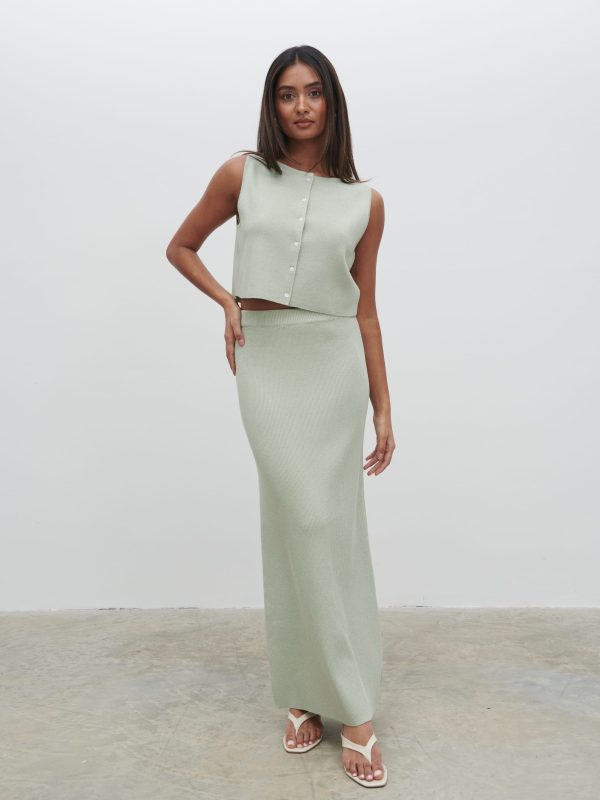 Jasmin Knit Maxi Skirt - Green Marl, L