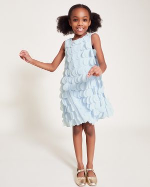 Jazzy Scallop Frill Shift Dress Blue