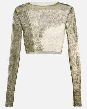 Jean Paul Gaultier Cartouche printed mesh crop top
