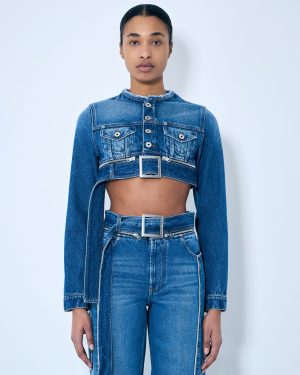 Jean Paul Gaultier Crop Denim Jacket With Zip-belt - Woman Jackets Blue S