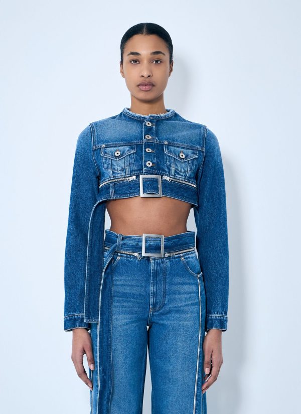 Jean Paul Gaultier Crop Denim Jacket With Zip-belt - Woman Jackets Blue S
