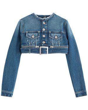 Jean Paul Gaultier Cropped Belted Denim Jacket - Blue - XS (UK6 / XS)