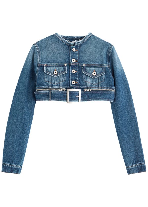 Jean Paul Gaultier Cropped Belted Denim Jacket - Blue - XS (UK6 / XS)