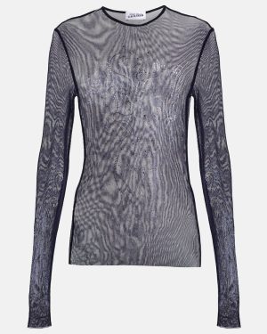 Jean Paul Gaultier Crystal-embellished printed mesh top