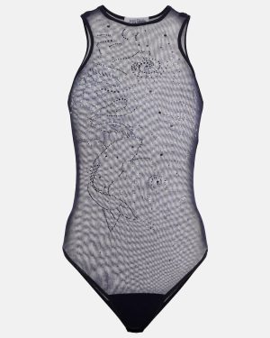 Jean Paul Gaultier Embellished printed mesh bodysuit