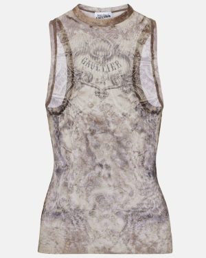 Jean Paul Gaultier Medallion printed mesh tank top