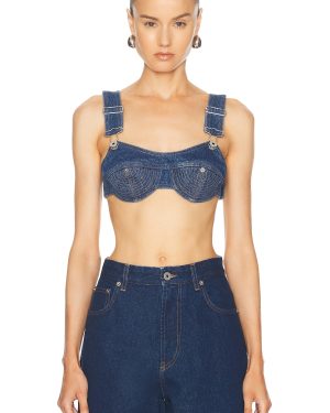 Jean Paul Gaultier Overalls Buckles Denim Bra Top in Vintage Blue - Denim-Medium. Size 34 (also in 36).