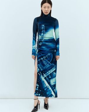 Jean Paul Gaultier Pigalle Gathered Velvet Dress - Woman Dresses Blue Xs