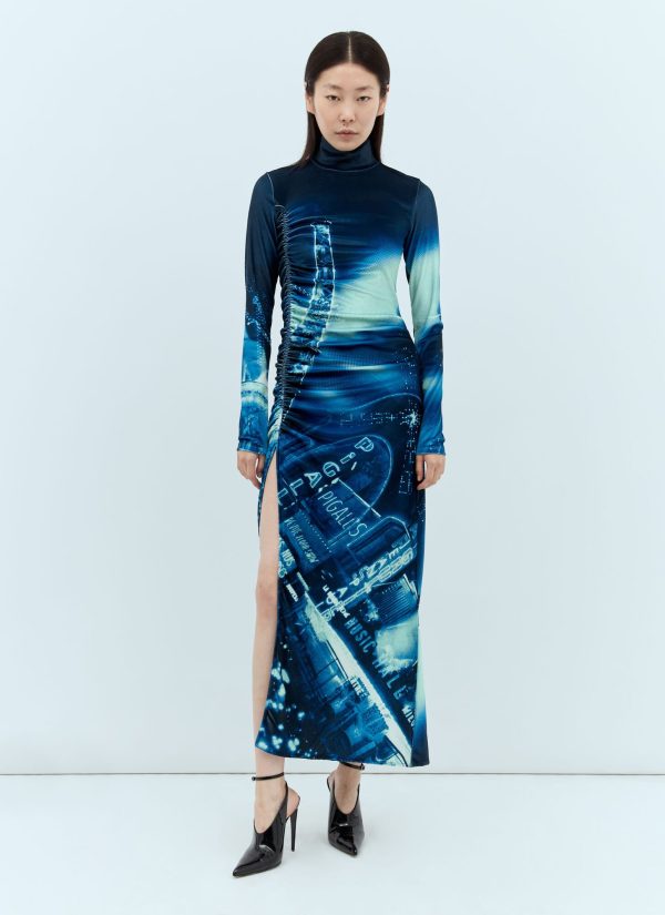 Jean Paul Gaultier Pigalle Gathered Velvet Dress - Woman Dresses Blue Xs