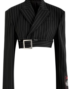 Jean Paul Gaultier Pinstriped Cropped Wool Blazer - Black And White - 36 (UK8 / S)