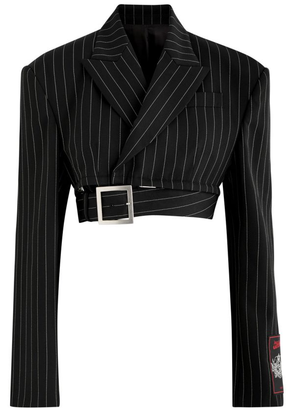 Jean Paul Gaultier Pinstriped Cropped Wool Blazer - Black And White - 36 (UK8 / S)