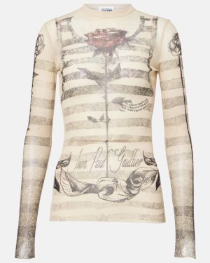 Jean Paul Gaultier Striped printed mesh top