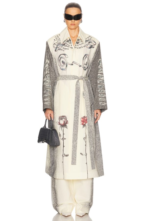 Jean Paul Gaultier Tattoo Trench Coat in Ecru Black & Red - Cream. Size L (also in M, S, XS).