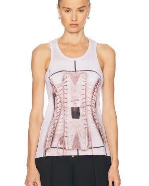 Jean Paul Gaultier Trompe L'oeil Corset Tank Top in Dustypink White & Black - Blush. Size M (also in S, XS).