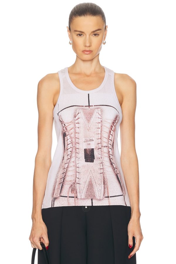Jean Paul Gaultier Trompe L'oeil Corset Tank Top in Dustypink White & Black - Blush. Size M (also in S, XS).