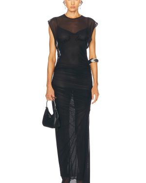 Jean Paul Gaultier Velvet Flock Long Dress in Black - Black. Size L (also in M, S, XL, XS, XXS).