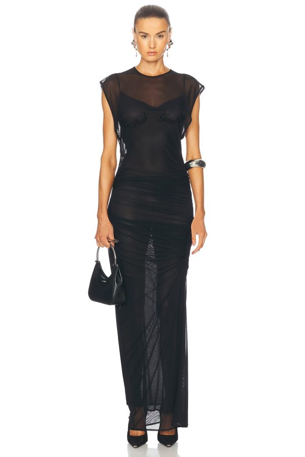 Jean Paul Gaultier Velvet Flock Long Dress in Black - Black. Size L (also in M, S, XL, XS, XXS).