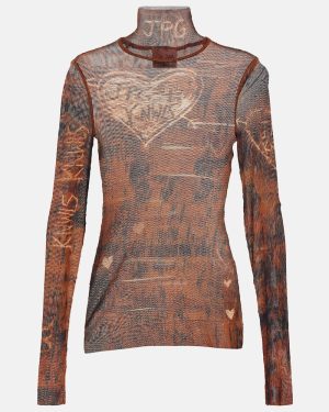 Jean Paul Gaultier x KNWLS printed mesh high-neck top