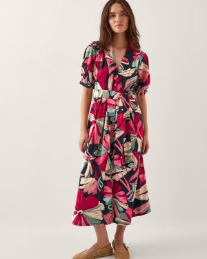 Jemima Floral Midi Shirt Dress Red