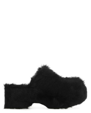 Jil Sander Black Fur Clogs