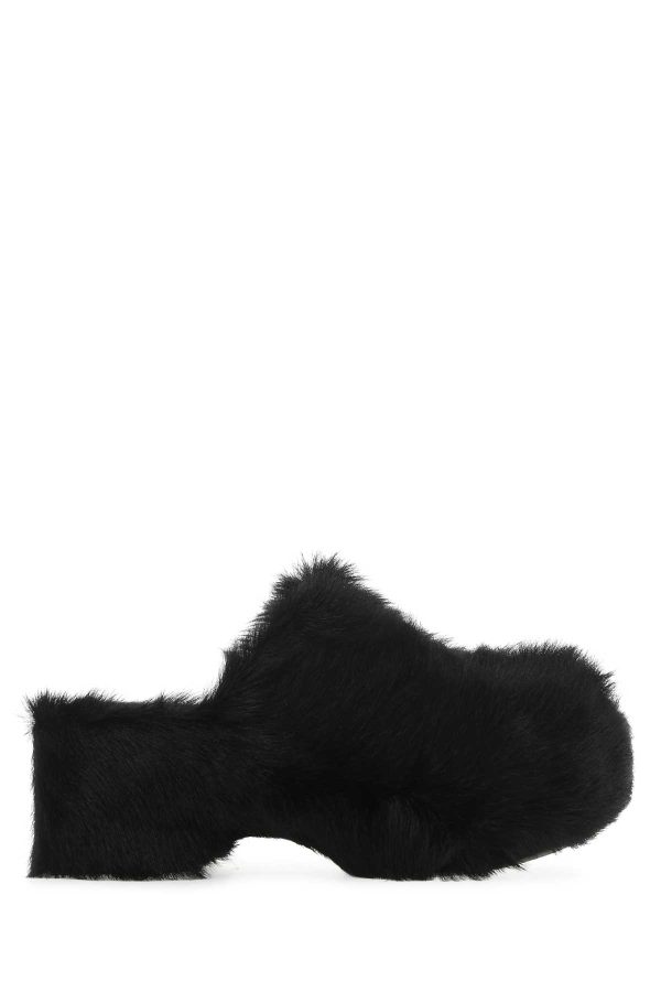 Jil Sander Black Fur Clogs