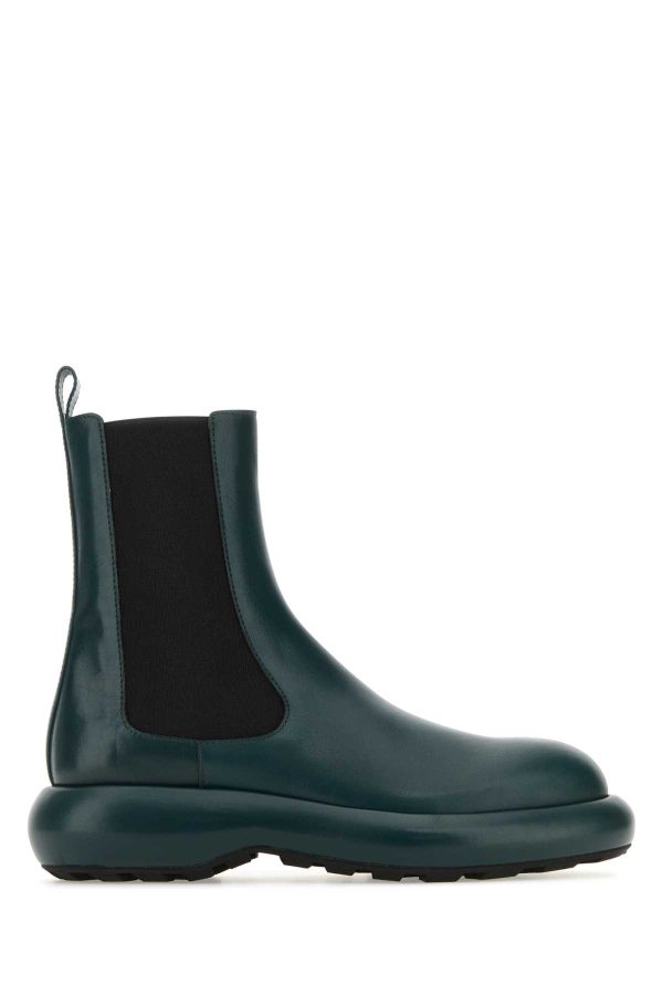 Jil Sander Bottle Green Leather Chelsea Ankle Boots